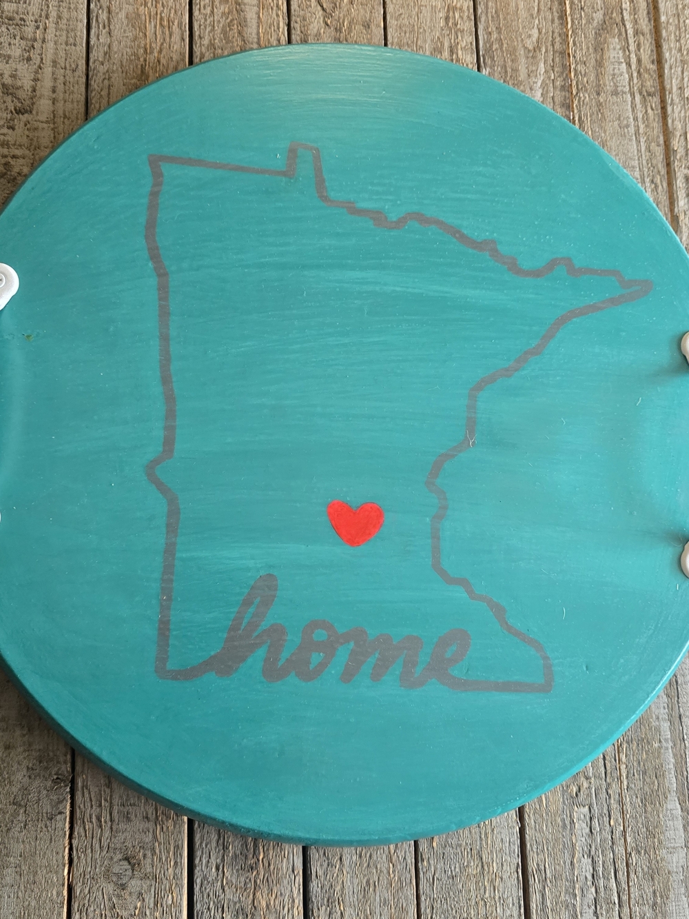 Hand PAINTED Home Wall Decor - Teal Minnesota State Sign with Red Heart